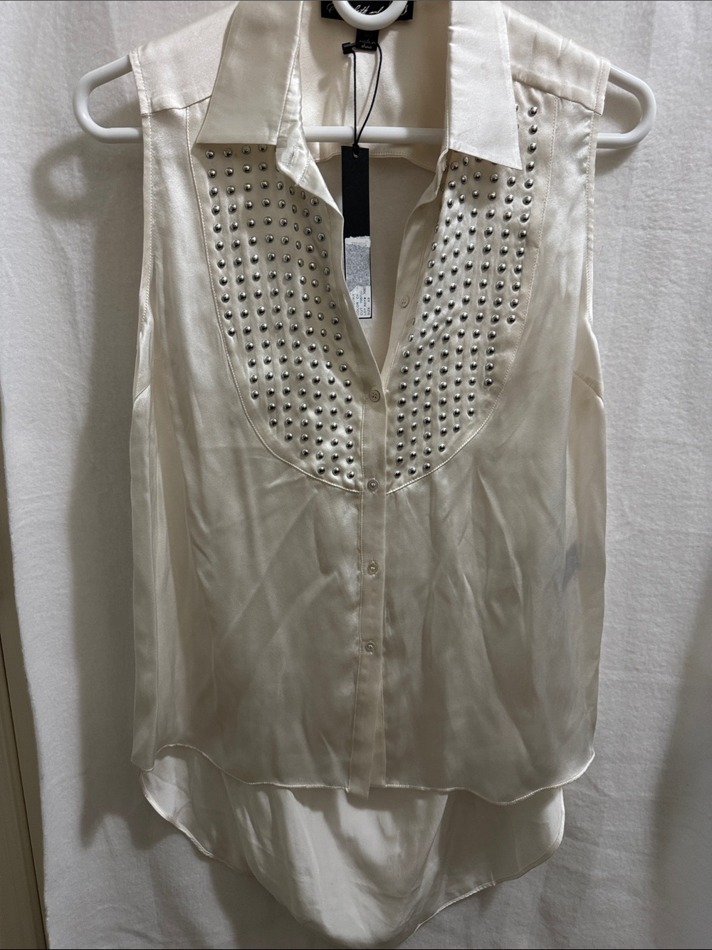 Elizabeth and James Ivory Sleeveless Studded Silk Camisole